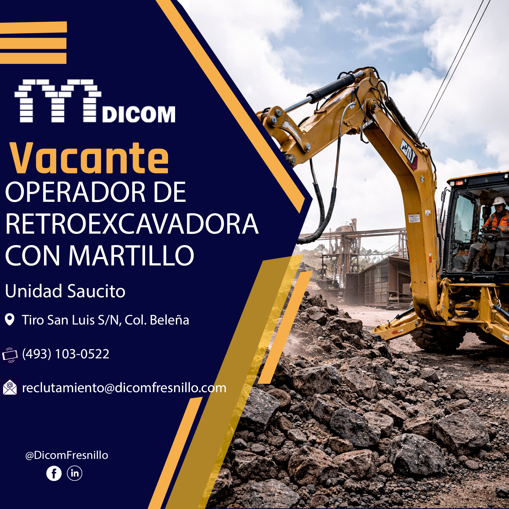 OPERADOR DE RETROEXCAVADORA CON MARTILLO HIDRAULICO